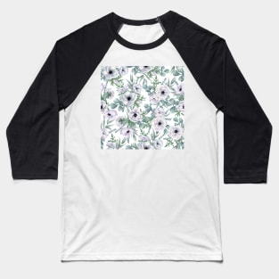 Watercolor Anemone and Eucalyptus Pattern Baseball T-Shirt